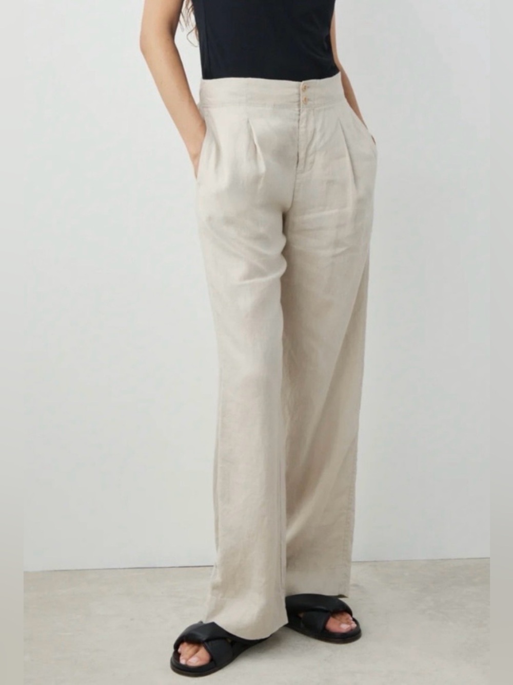 AYR The Supremo Linen Wide-Leg Pants in Sand Beige size small like new